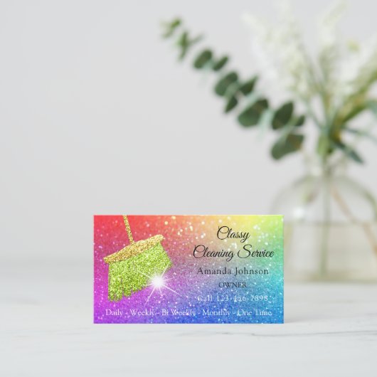 Schoonmaakdiensten voor classy Rainbow Spark Glitt Visitekaartje (Staand voorkant)