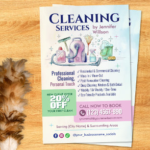 Schoonmaakdiensten - Watercolor illustratie Flyer
