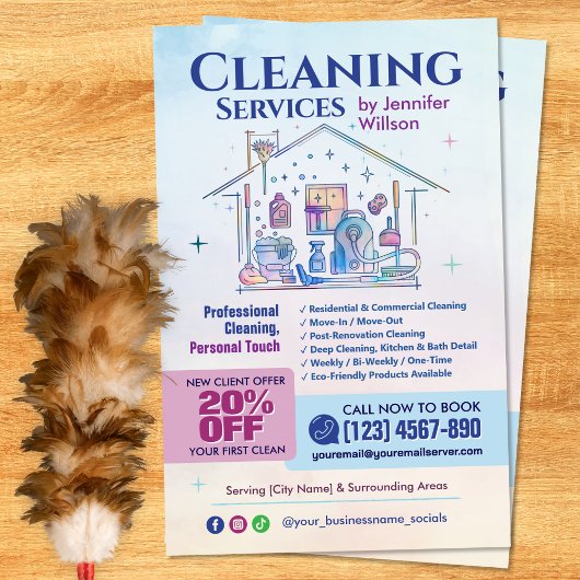 Schoonmaakdiensten - Watercolor illustratie Flyer