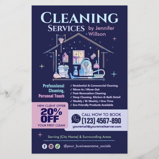 Schoonmaakdiensten - Waterverf illustratie Flyer (Voorkant)