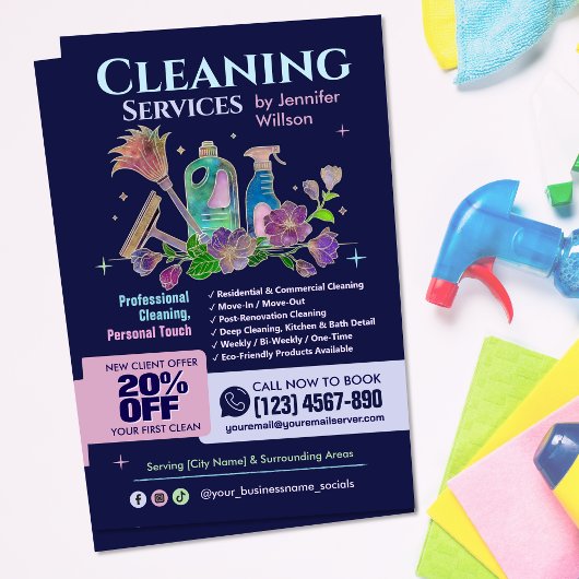 Schoonmaakdiensten - Waterverf illustratie Flyer