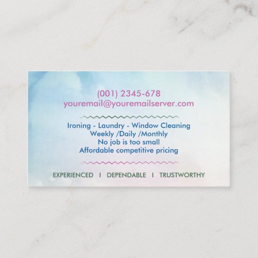 Schoonmaakdiensten - Waterverf stijl ontwerp Busin Visitekaartje (Achterkant)
