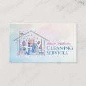 Schoonmaakdiensten - Waterverf stijl ontwerp Busin Visitekaartje (Voorkant)