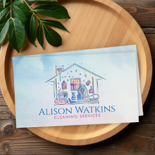 Schoonmaakdiensten - Waterverf stijl ontwerp Busin Visitekaartje