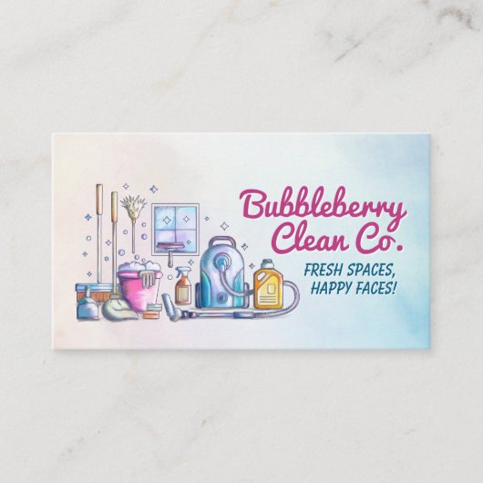 Schoonmaakdiensten - Waterverf stijl ontwerp Visitekaartje (Voorkant)