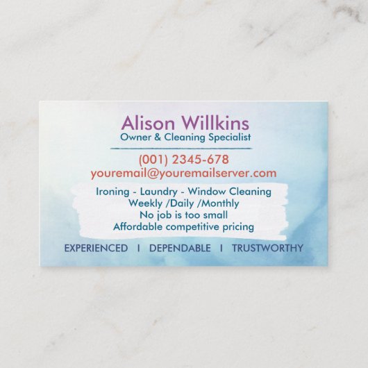 Schoonmaakdiensten - Waterverf stijl ontwerp Visitekaartje (Achterkant)