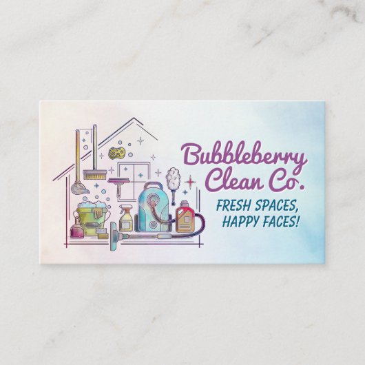 Schoonmaakdiensten - Waterverf stijl ontwerp Visitekaartje (Voorkant)