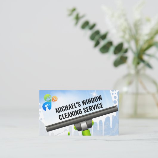 Schoonmaakdiensten | Window Clean Squeegee Visitekaartje (Staand voorkant)