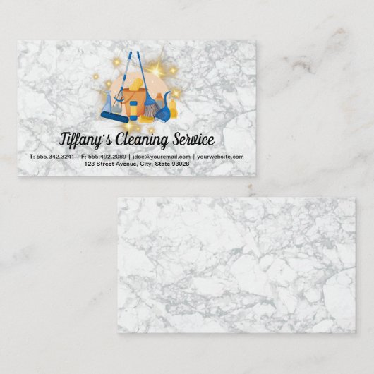Schoonmaakgereedschap | Goud Sparkle | Marmer Visitekaartje (Voorkant / Achterkant)