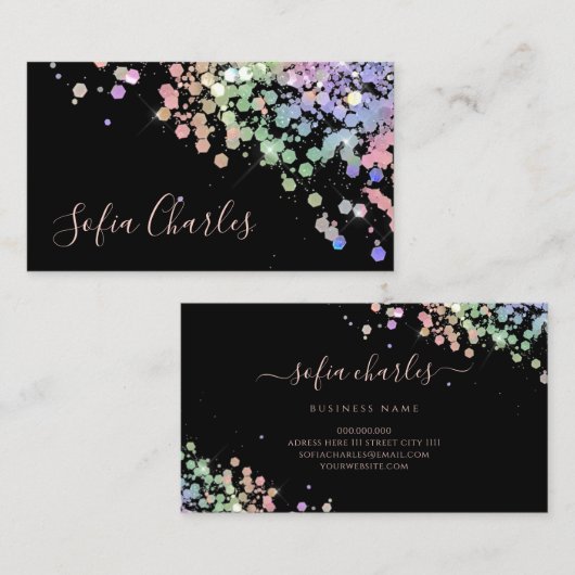 Schoonmaakholografisch giststof mousserend zwart visitekaartje (Voorkant / Achterkant)