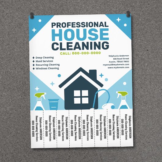 Schoonmaakhuis Blauwe Flyer met Afscheurtabbladen