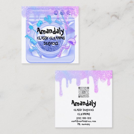 Schoonmaakhuis Kantoor Services Logo QR Code Zeep Vierkante Visitekaartje (Voorkant / Achterkant)