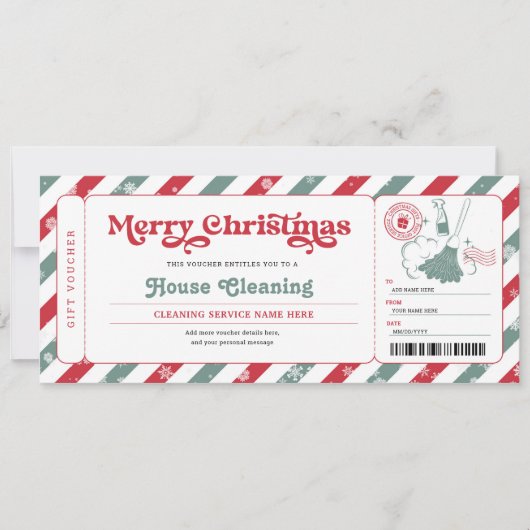 Schoonmaakhuis Kerstdag Cadeaubewijs Ticket Kaart (Voorkant)