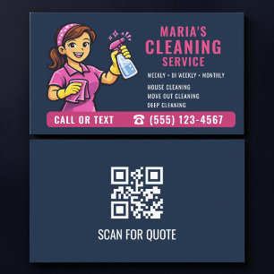 Schoonmaakhuis QR-code Roze Marineblauw Visitekaartje
