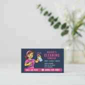 Schoonmaakhuis QR-code Roze Marineblauw Visitekaartje (Staand voorkant)