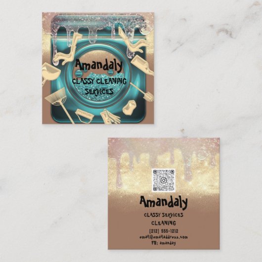 Schoonmaakhuis QR-code Stuurprogramma Gold Wasseri Vierkante Visitekaartje (Voorkant / Achterkant)