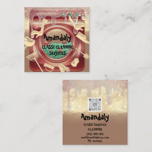 Schoonmaakhuis QR-code Zeep Gold Zeep Vierkante Visitekaartje (Voorkant / Achterkant)