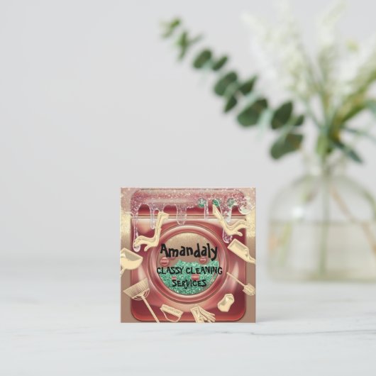 Schoonmaakhuis QR-code Zeep Gold Zeep Vierkante Visitekaartje (Staand voorkant)