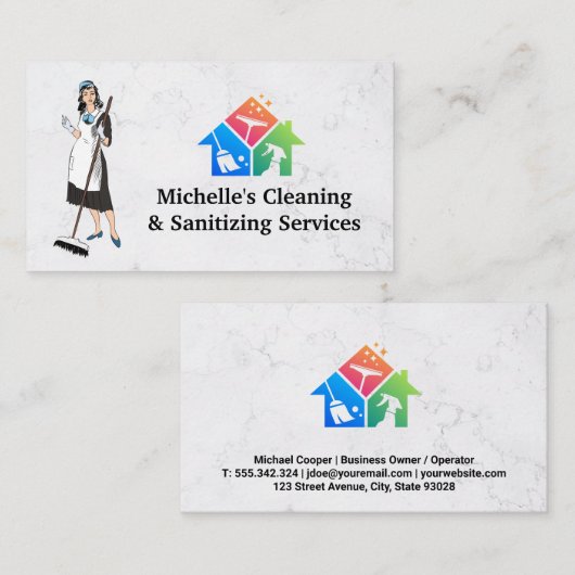 Schoonmaakmachine | Housenreinigingspictogrammen Visitekaartje (Voorkant / Achterkant)
