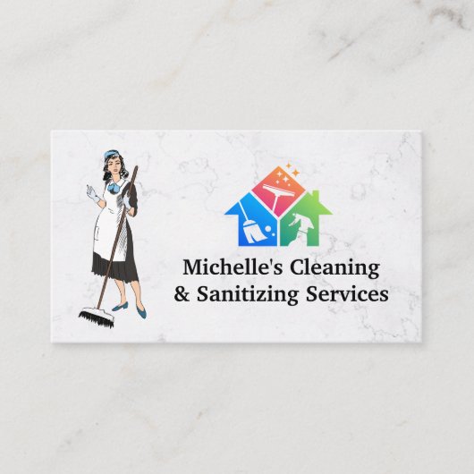 Schoonmaakmachine | Housenreinigingspictogrammen Visitekaartje (Voorkant)