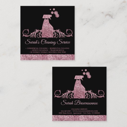 Schoonmaakmais Janitorial mousy spray roos gold Vierkante Visitekaartje (Voorkant / Achterkant)