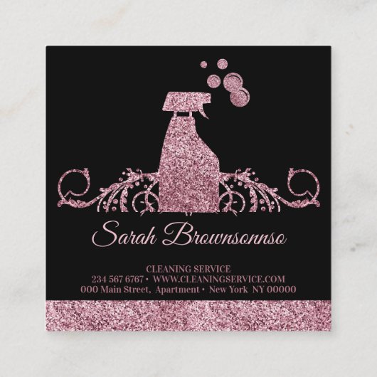 Schoonmaakmais Janitorial mousy spray roos gold Vierkante Visitekaartje (Achterkant)