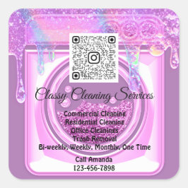Schoonmaakmakende portier QRCode Logo Paars Vierkante Sticker