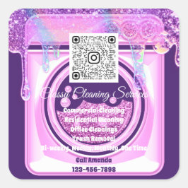 Schoonmaakmakende portier QRCode Logo Paars Vierkante Sticker