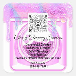 Schoonmaakmakende portier QRCode Logo Roze Vierkante Sticker
