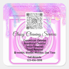 Schoonmaakmakende portier QRCode Logo Roze Vierkante Sticker