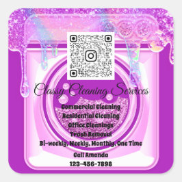 Schoonmaakmakende portier QRCode Logo Roze Vierkante Sticker