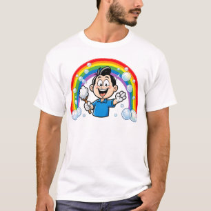 Schoonmaakmascotte Regenboog Cartoon Ontwerp Kunst T-shirt