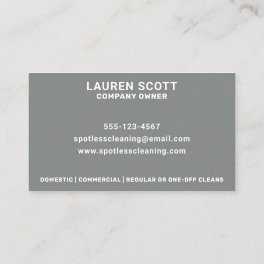 Schoonmaakmiddel dweil en emmer bold grijs visitekaartje (Achterkant)