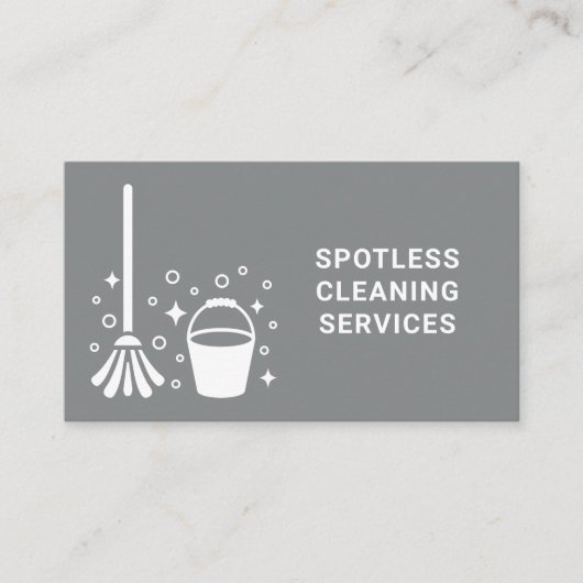 Schoonmaakmiddel dweil en emmer bold grijs visitekaartje (Voorkant)