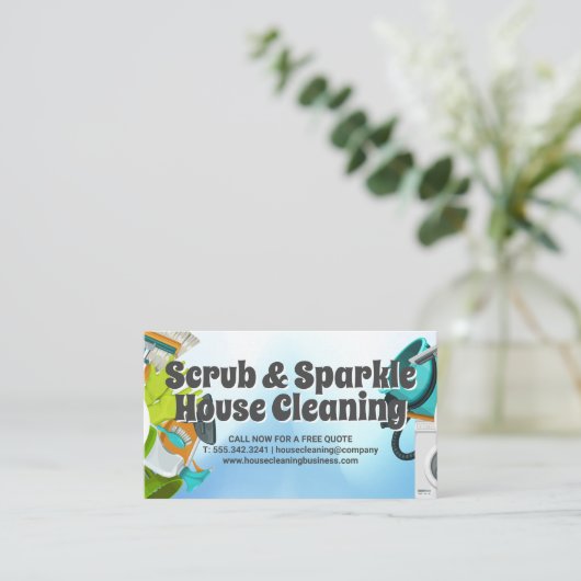 Schoonmaakmiddelen en -apparaten | huisbewaarder visitekaartje (Staand voorkant)