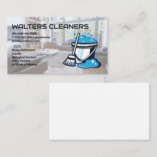 schoonmaakmiddelen | Mop en zeepemmer Visitekaartje (Voorkant / Achterkant)