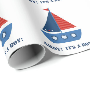 Schoonmaakpapier voor baby's met zeilboot cadeaupapier
