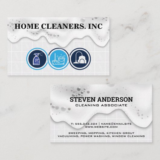 Schoonmaakpictogrammen | Badkamertegels | Zeepschu Visitekaartje (Voorkant / Achterkant)