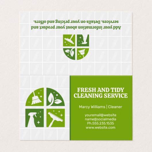 Schoonmaakpictogrammen Groen | Badkamertegels Visitekaartje (Buitenkant ongevouwen)