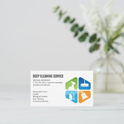 Schoonmaakpictogrammen | Huishoudelijke diensten Visitekaartje (Staand voorkant)