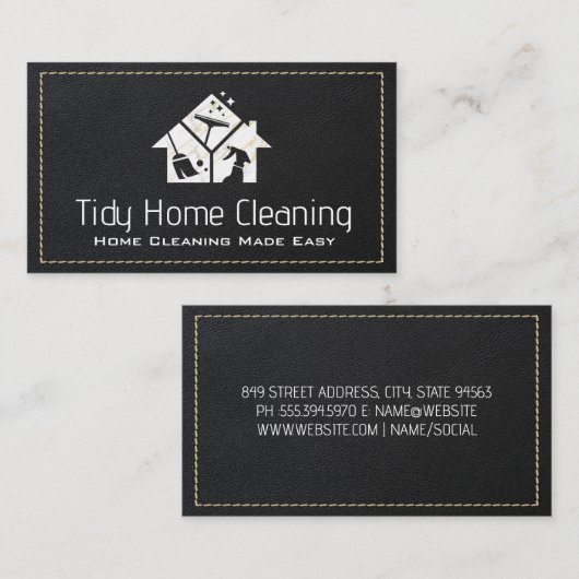 Schoonmaakpictogrammen | Marmer | Zwart gestikte l Visitekaartje (Voorkant / Achterkant)