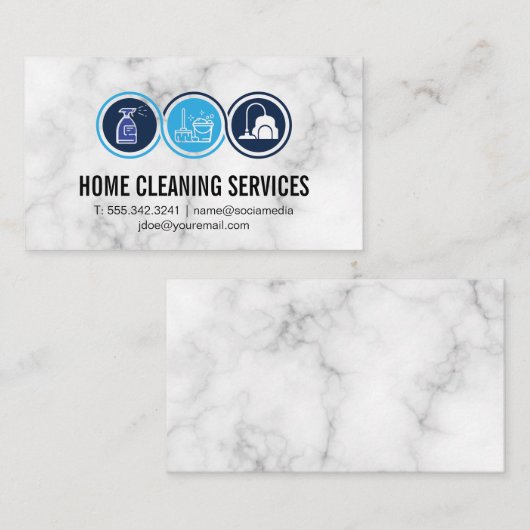 Schoonmaakpictogrammen | Marmeren achtergrond Visitekaartje (Voorkant / Achterkant)