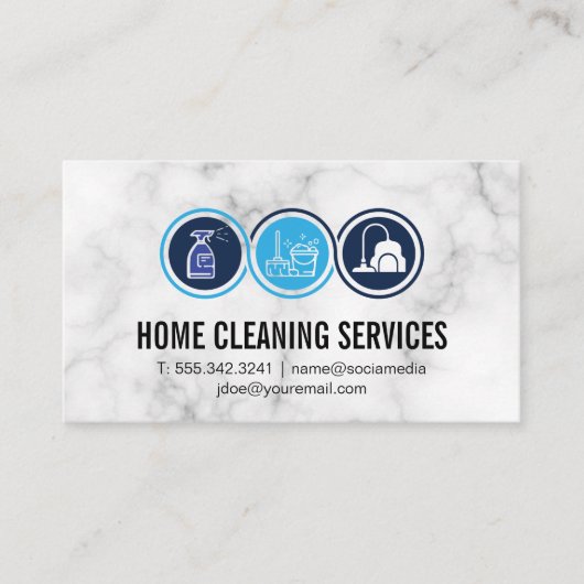 Schoonmaakpictogrammen | Marmeren achtergrond Visitekaartje (Voorkant)