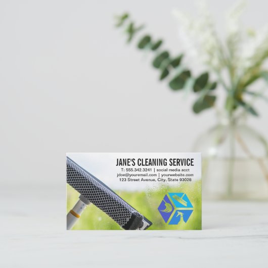 Schoonmaakpictogrammen | Rubberstrip op Ruit Visitekaartje (Staand voorkant)