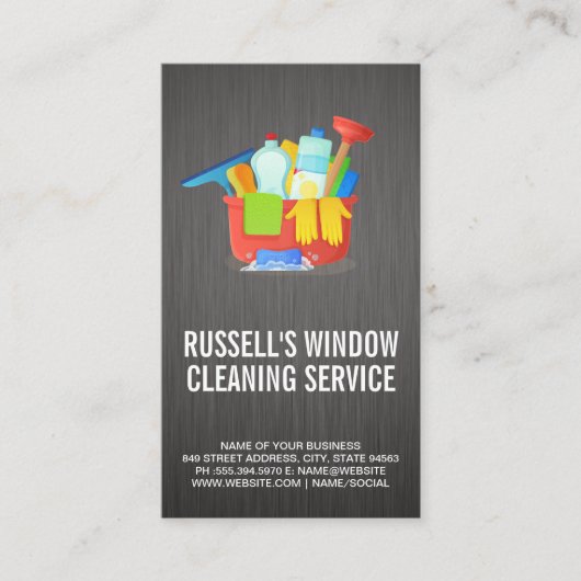 Schoonmaakproducten en gereedschappen visitekaartje (Voorkant)