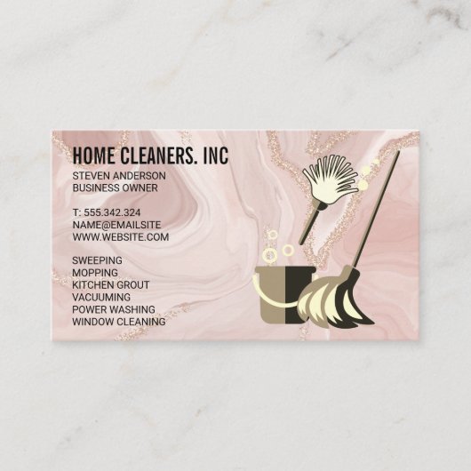 Schoonmaakproducten | Roze Marmer Visitekaartje (Voorkant)