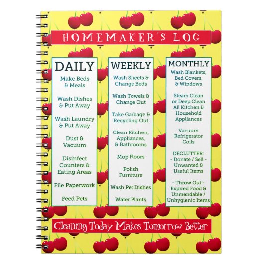 Schoonmaakschema voor stamhout van Cherry-Licious  Notitieboek (Voorkant)