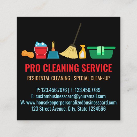 Schoonmaakschoonmaakster schoonheidsanitorial simp vierkante visitekaartje (Voorkant)