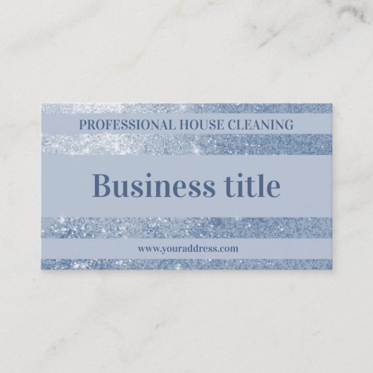 Schoonmaakservice Blauw Zilver Metalen Glitter Visitekaartje (Voorkant)