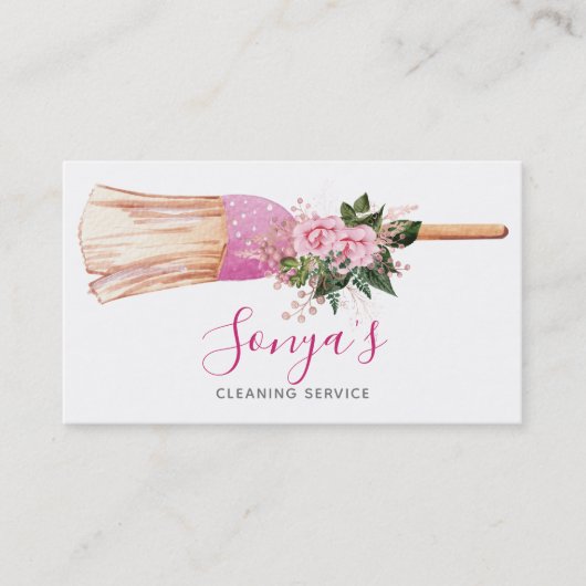 Schoonmaakservice Bloemen Waterverf bezem Visitekaartje (Voorkant)